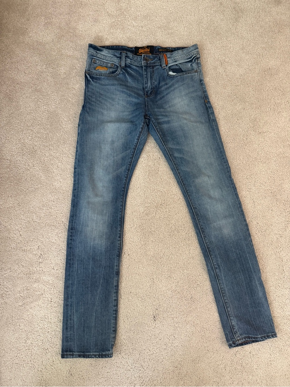 Superdry Men's Slim Straight Jeans in Medium Blue Wash